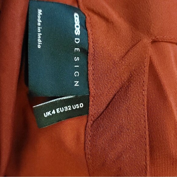 Asos Design Oxblood Red Pleated Cami Midi Dress Drawstring Waist Size 0 - Picture 7 of 10